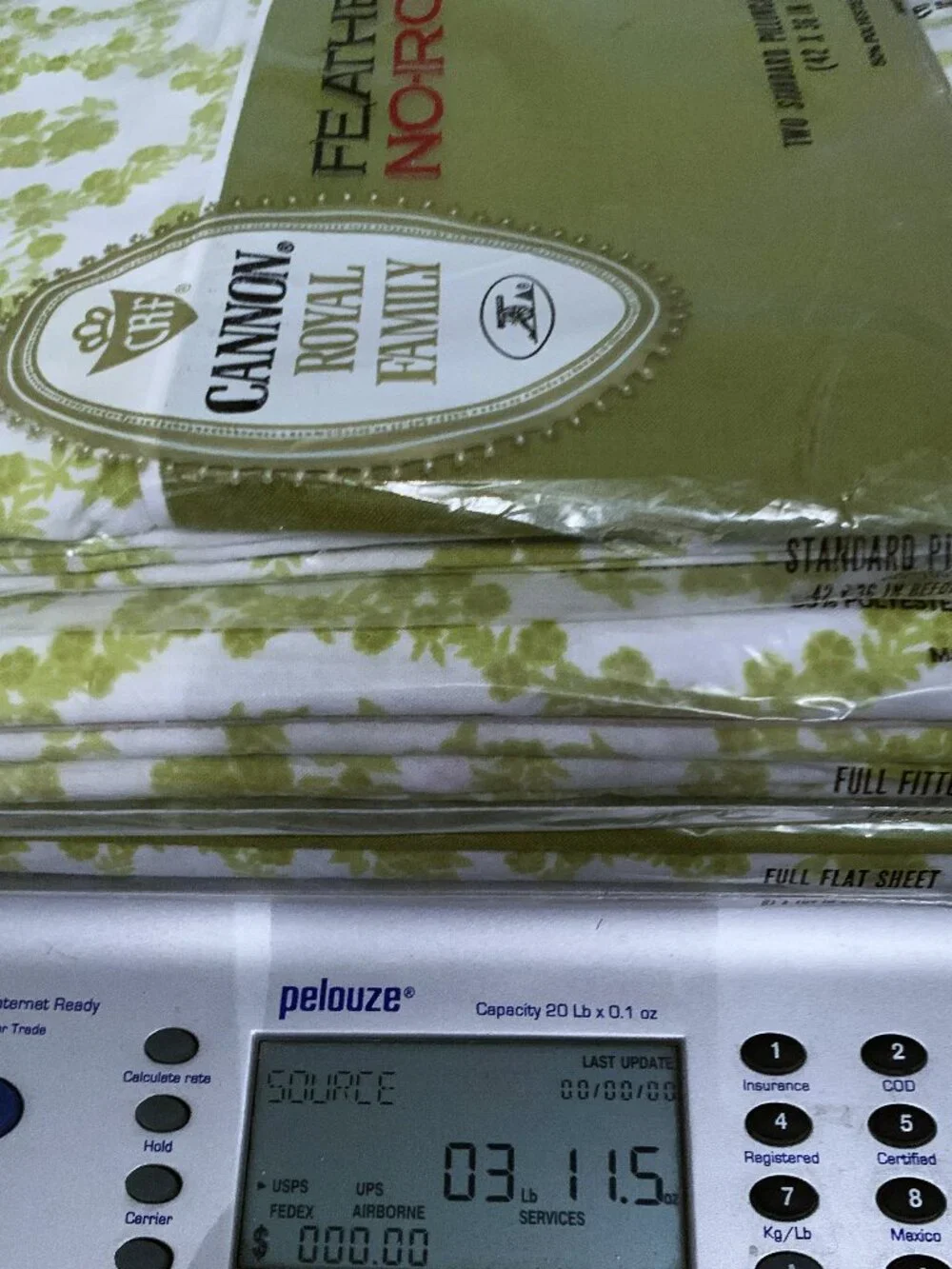 Vtg CANNON Featherlite Cameo Rose Dble Full Sheet Set Avocado Green NOS 4pc 1970